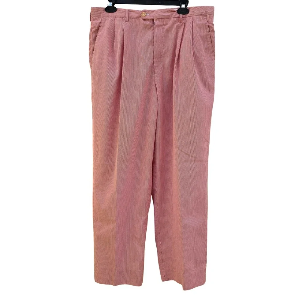 Bullock & Jones Seersucker Pants Mens 36 Red White Pleated‎ Bossi Italy